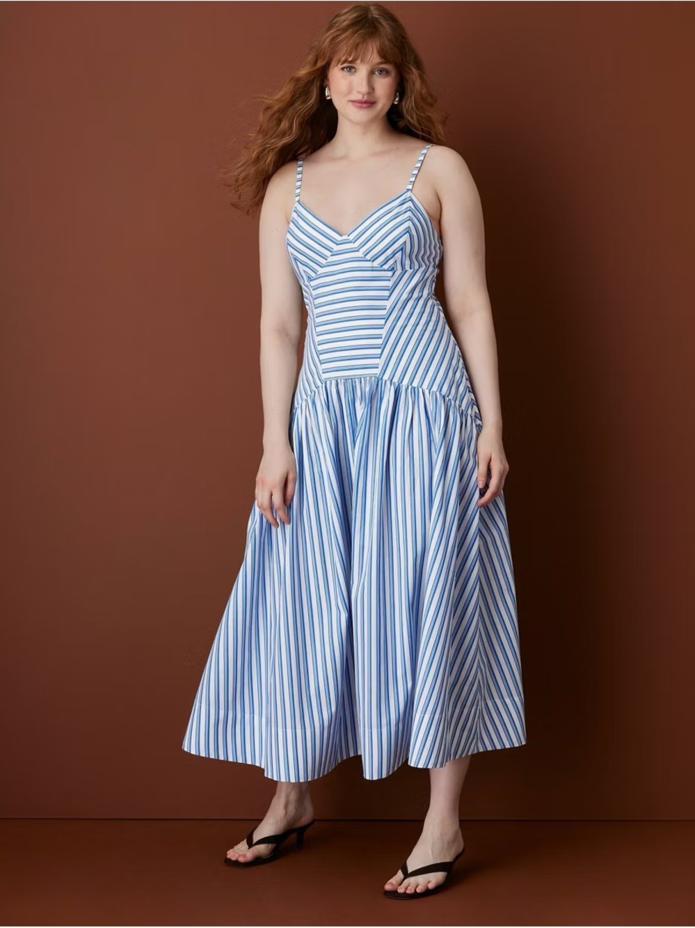 Rosie Assoulin x Target Women's Sleeveless Striped Drop Waist Midi Dress Blue XL